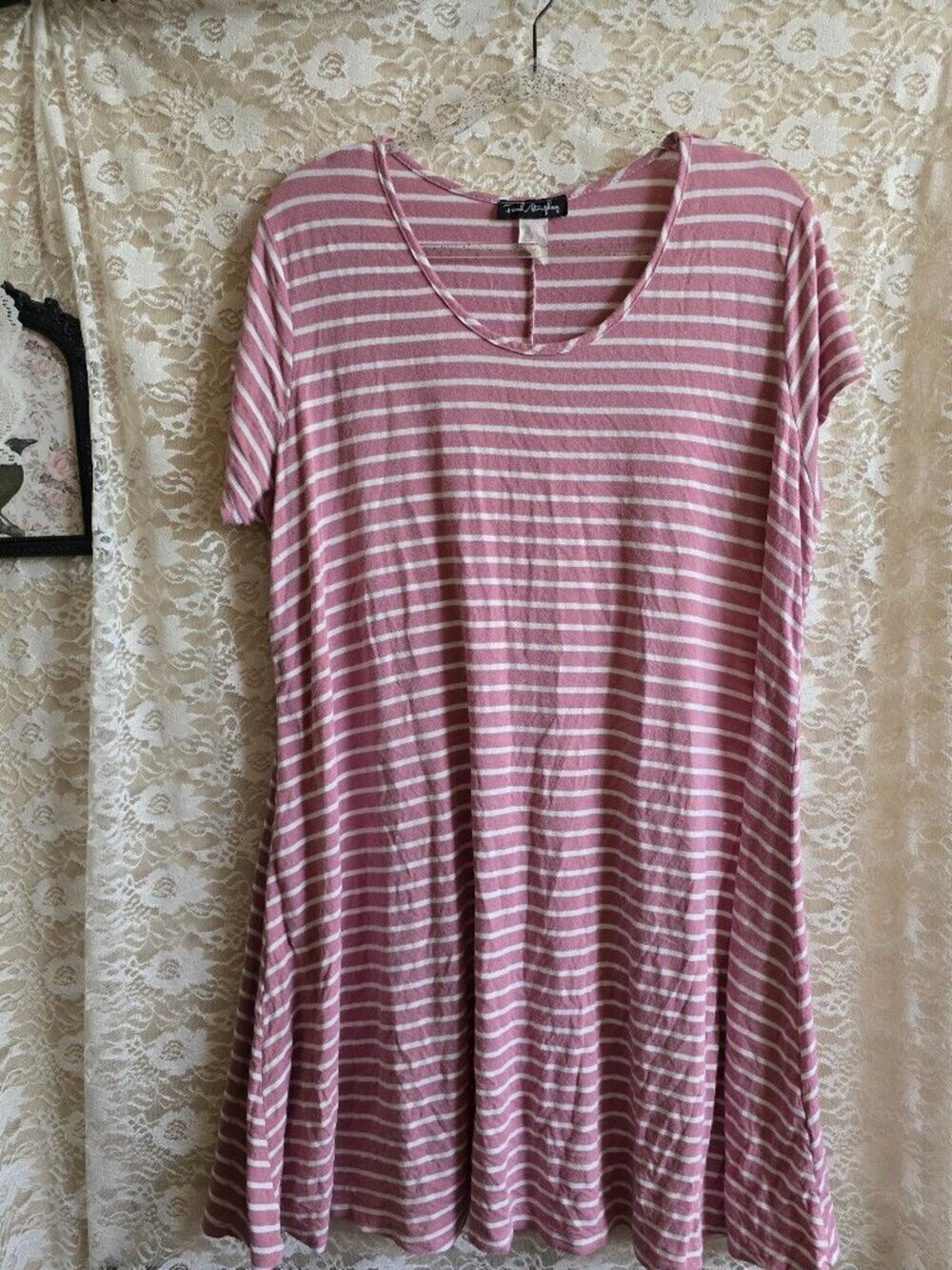 Pink & White striped Tee Shirt Dress - Coquette - Cottagecore - comfycore